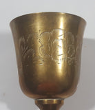 Vintage Engraved Brass Set of 4 Wine Cups and 9" Engraved Brass Serving Tray