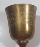 Vintage Engraved Brass Set of 4 Wine Cups and 9" Engraved Brass Serving Tray