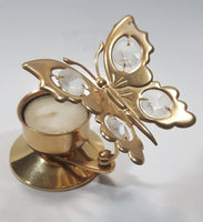 Vintage Austrian Crystal Delight 24K Gold Plated Crystal Wing Butterfly Tealight Candle Holder