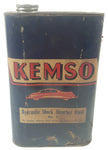 Rare Antique Kemso Chemicals Co. Hydraulic Shock Absorber Fluid No. 1 For Lovejoy, Monroe, Rolls Royce And Others Of This Type 7 1/4" Tall 32 Fl. Ozs. Metal Can with Paper Label Sarnia Ontario