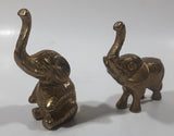 Vintage Brass Elephant Sculptures Sitting and Standing Set of 2