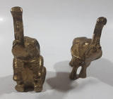 Vintage Brass Elephant Sculptures Sitting and Standing Set of 2