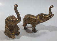 Vintage Brass Elephant Sculptures Sitting and Standing Set of 2