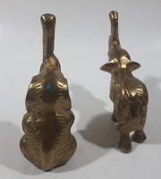 Vintage Brass Elephant Sculptures Sitting and Standing Set of 2