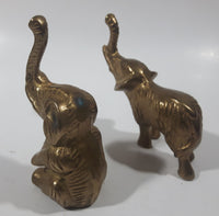 Vintage Brass Elephant Sculptures Sitting and Standing Set of 2