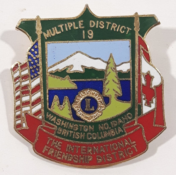 Vintage Lions Club Multiple District 19 Washington No. Idaho British Columbia The International Friendship District 1 1/4" x 1 3/8" Enamel Metal Lapel Pin