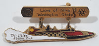 Rare Vintage Lions Club of 19F-6 Washington State Tri-Cities Atomic Cup Speedboat Themed 3/4" x 2" Enamel Metal Lapel Pin