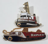 Vintage Lions Club Port Alice Seaspan Cutlass 1 3/8" x 1 1/2" and Seaspan 610 2 1/4" x 3 1/4" Enamel Metal Lapel Pins Connect with a Chain