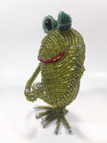 Frog with Glass Eyes Wire Frame with Green Beads Hand Crafted 7" Tall Folk Art Ornament