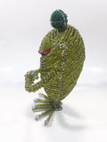 Frog with Glass Eyes Wire Frame with Green Beads Hand Crafted 7" Tall Folk Art Ornament