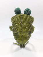 Frog with Glass Eyes Wire Frame with Green Beads Hand Crafted 7" Tall Folk Art Ornament