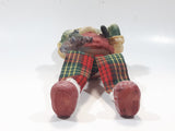 Shelf Sitting Frog with Fish and Pole 8 1/2" Tall Resin with Fabric Red Argyle Pants