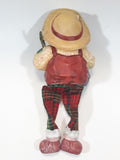 Shelf Sitting Frog with Fish and Pole 8 1/2" Tall Resin with Fabric Red Argyle Pants