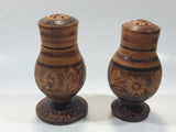 Mexican Carved Etched Wood 5" Tall Salt and Pepper Shakers