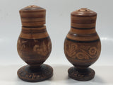 Mexican Carved Etched Wood 5" Tall Salt and Pepper Shakers