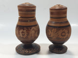 Mexican Carved Etched Wood 5" Tall Salt and Pepper Shakers