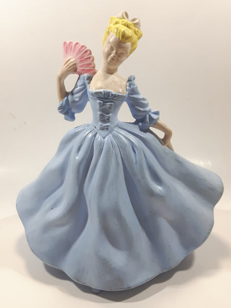 Vintage LJ Lady Jane with Hand Fan Blue Hand Painted 9 1/2" Tall Ceramic Figurine Statue