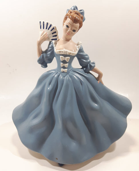 Vintage LJ Lady Jane with Hand Fan Blue Hand Painted 9 1/2" Tall Ceramic Figurine Statue