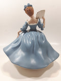 Vintage LJ Lady Jane with Hand Fan Blue Hand Painted 9 1/2" Tall Ceramic Figurine Statue