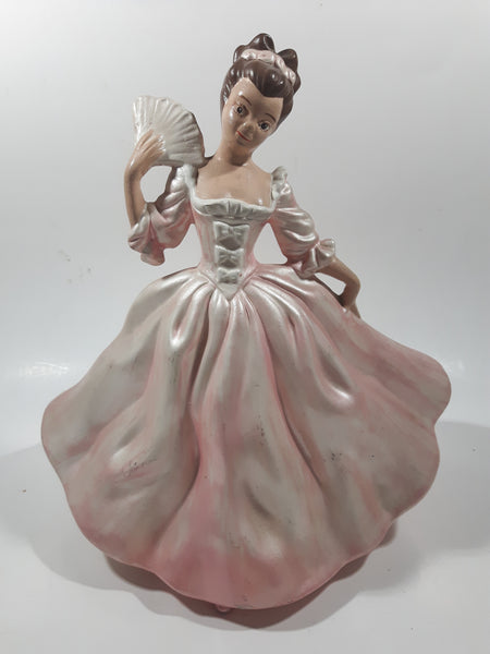 Vintage LJ Lady Jane with Hand Fan Pink Hand Painted 9 1/2" Tall Ceramic Figurine Statue