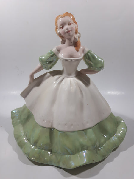 Vintage Hershey Mold Maiden Lady with Green Hoop Dress Hand Painted 9" Tall Ceramic Figurine Statue