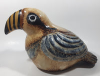 Vintage Folk Art Tonala Mexican Toucan Tropical Bird Hand Painted 11" Long Drip Glaze Ceramic Bird Sculpture