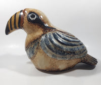 Vintage Folk Art Tonala Mexican Toucan Tropical Bird Hand Painted 11" Long Drip Glaze Ceramic Bird Sculpture