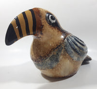 Vintage Folk Art Tonala Mexican Toucan Tropical Bird Hand Painted 11" Long Drip Glaze Ceramic Bird Sculpture