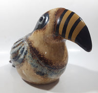 Vintage Folk Art Tonala Mexican Toucan Tropical Bird Hand Painted 11" Long Drip Glaze Ceramic Bird Sculpture