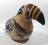 Vintage Folk Art Tonala Mexican Toucan Tropical Bird Hand Painted 11" Long Drip Glaze Ceramic Bird Sculpture