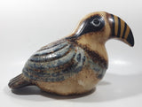 Vintage Folk Art Tonala Mexican Toucan Tropical Bird Hand Painted 11" Long Drip Glaze Ceramic Bird Sculpture