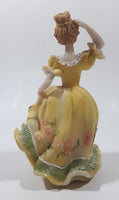 Lady in Yellow Dress with Pink Flowers 5 3/4" Tall Light Weight Resin Figurine