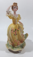 Lady in Yellow Dress with Pink Flowers 5 3/4" Tall Light Weight Resin Figurine