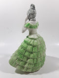Vintage Lady in Green and Pink Dress with Grey Bonnet 7 3/4" Tall Porcelain Figurine