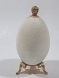 Vintage Hummel Style Boy with Dog and Bag of Puppies 4 1/2" Tall Porcelain Egg On Gold Tone Metal Stand