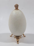 Vintage Hummel Style Boy with Dog and Bag of Puppies 4 1/2" Tall Porcelain Egg On Gold Tone Metal Stand