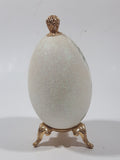 Vintage Hummel Style Boy with Dog and Bag of Puppies 4 1/2" Tall Porcelain Egg On Gold Tone Metal Stand