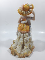 Victorian Woman in Yellow Dress and Hat with Scarf and Purse 8" Tall Resin Figurine Sculpture