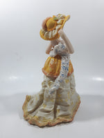 Victorian Woman in Yellow Dress and Hat with Scarf and Purse 8" Tall Resin Figurine Sculpture