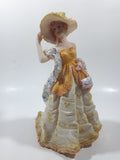 Victorian Woman in Yellow Dress and Hat with Scarf and Purse 8" Tall Resin Figurine Sculpture