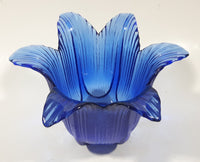 Vintage Cobalt Blue Tulip Bell Flower Shaped 6 1/8" Wide Glass Dish Tealight Candle Holder