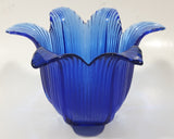 Vintage Cobalt Blue Tulip Bell Flower Shaped 6 1/8" Wide Glass Dish Tealight Candle Holder