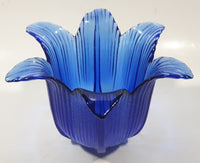 Vintage Cobalt Blue Tulip Bell Flower Shaped 6 1/8" Wide Glass Dish Tealight Candle Holder