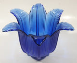 Vintage Cobalt Blue Tulip Bell Flower Shaped 6 1/8" Wide Glass Dish Tealight Candle Holder