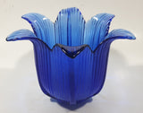 Vintage Cobalt Blue Tulip Bell Flower Shaped 6 1/8" Wide Glass Dish Tealight Candle Holder