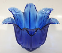 Vintage Cobalt Blue Tulip Bell Flower Shaped 6 1/8" Wide Glass Dish Tealight Candle Holder