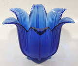 Vintage Cobalt Blue Tulip Bell Flower Shaped 6 1/8" Wide Glass Dish Tealight Candle Holder