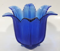 Vintage Cobalt Blue Tulip Bell Flower Shaped 6 1/8" Wide Glass Dish Tealight Candle Holder