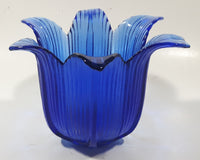 Vintage Cobalt Blue Tulip Bell Flower Shaped 6 1/8" Wide Glass Dish Tealight Candle Holder