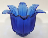 Vintage Cobalt Blue Tulip Bell Flower Shaped 6 1/8" Wide Glass Dish Tealight Candle Holder